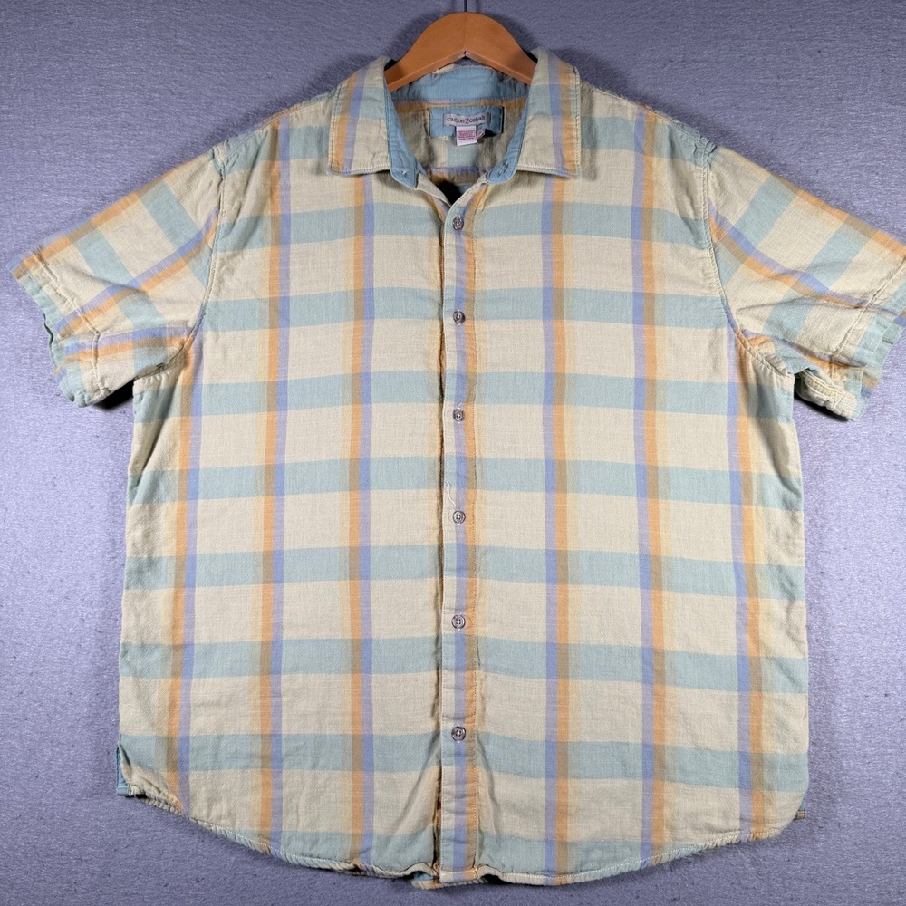 Carbon 2 Cobalt Mens XL Plaid Short Sleeve Button Up Shirt Yellow Green 133880